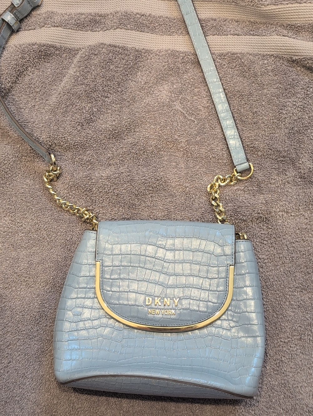 DKNY Light Blue Croc-Embossed Crossbody Bag